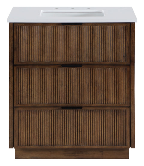 Yara 30" Brown Engineered Stone And Solid Wood Bathroom Vanity, 1 Piece