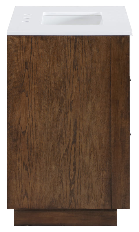 Yara 30" Brown Engineered Stone And Solid Wood Bathroom Vanity, 1 Piece