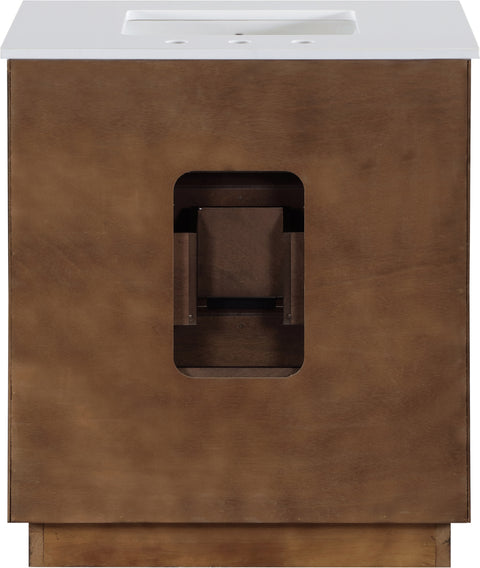 Yara 30" Brown Engineered Stone And Solid Wood Bathroom Vanity, 1 Piece