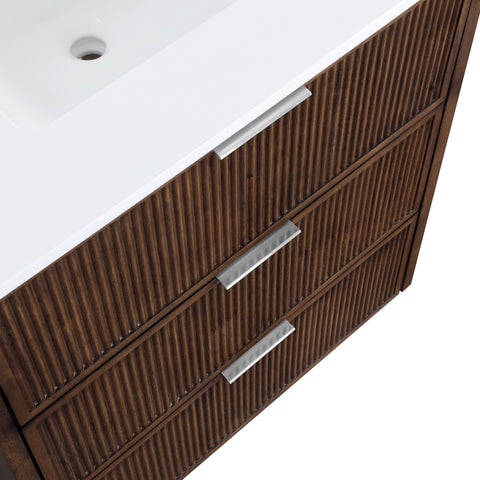 Yara 30" Brown Engineered Stone And Solid Wood Bathroom Vanity, 1 Piece