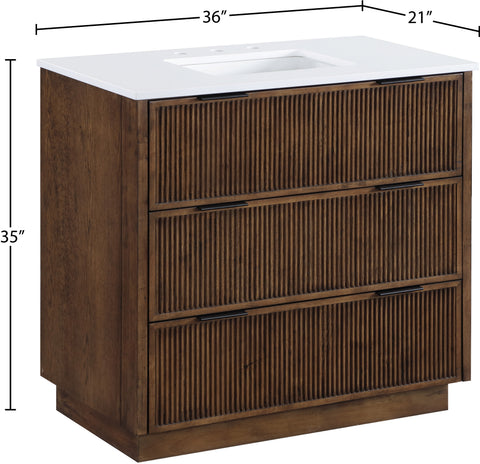 Yara 36" Brown Engineered Stone And Solid Wood Bathroom Vanity, 1 Piece