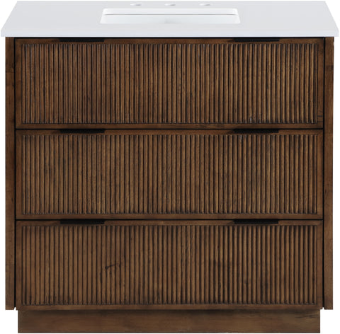 Yara 36" Brown Engineered Stone And Solid Wood Bathroom Vanity, 1 Piece