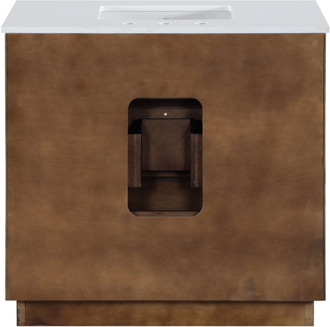 Yara 36" Brown Engineered Stone And Solid Wood Bathroom Vanity, 1 Piece