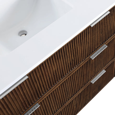 Yara 36" Brown Engineered Stone And Solid Wood Bathroom Vanity, 1 Piece