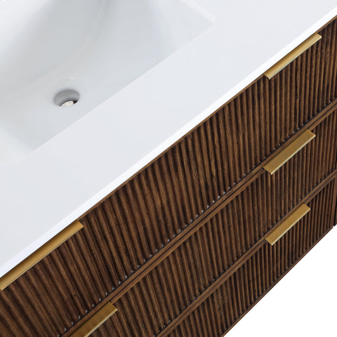 Yara 36" Brown Engineered Stone And Solid Wood Bathroom Vanity, 1 Piece