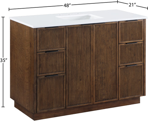 Yara 48" Brown Engineered Stone And Solid Wood Bathroom Vanity, 1 Piece
