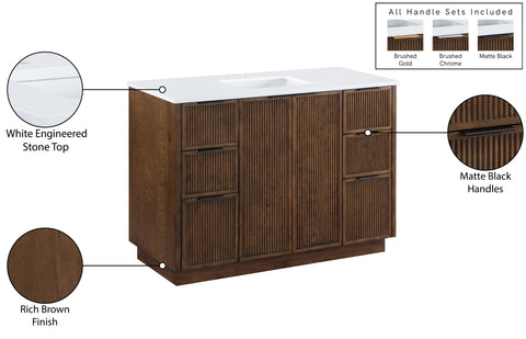 Yara 48" Brown Engineered Stone And Solid Wood Bathroom Vanity, 1 Piece
