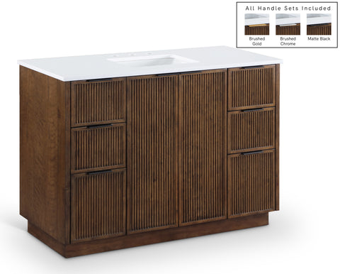 Yara 48" Brown Engineered Stone And Solid Wood Bathroom Vanity, 1 Piece