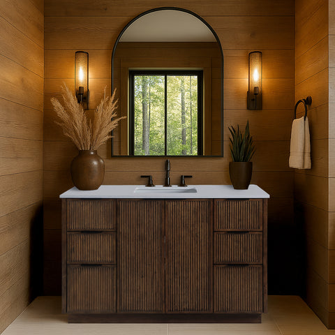 Yara 48" Brown Engineered Stone And Solid Wood Bathroom Vanity, 1 Piece