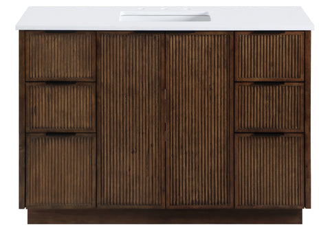 Yara 48" Brown Engineered Stone And Solid Wood Bathroom Vanity, 1 Piece