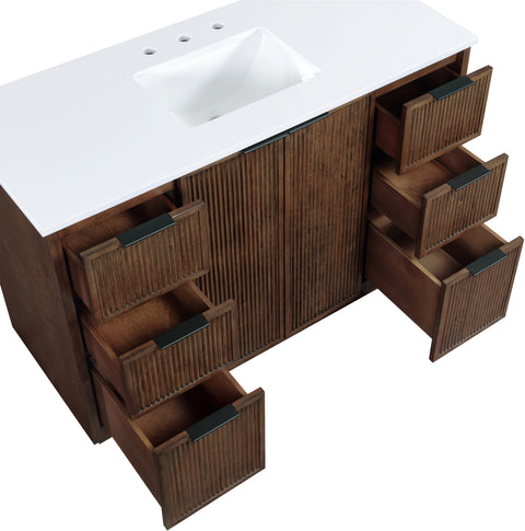Yara 48" Brown Engineered Stone And Solid Wood Bathroom Vanity, 1 Piece