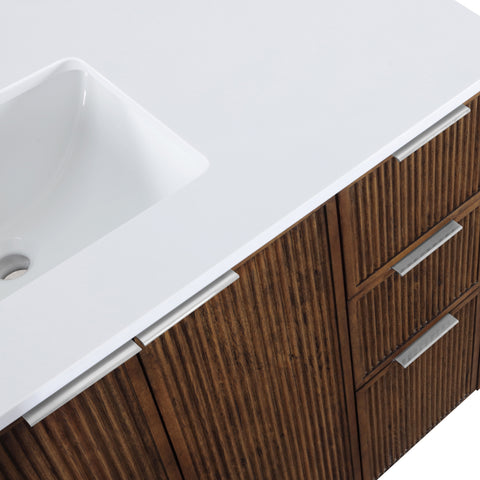 Yara 48" Brown Engineered Stone And Solid Wood Bathroom Vanity, 1 Piece