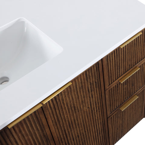 Yara 48" Brown Engineered Stone And Solid Wood Bathroom Vanity, 1 Piece