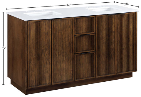 Yara 60" Brown Engineered Stone And Solid Wood Bathroom Vanity, 1 Piece