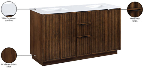Yara 60" Brown Engineered Stone And Solid Wood Bathroom Vanity, 1 Piece