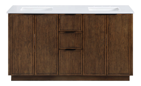 Yara 60" Brown Engineered Stone And Solid Wood Bathroom Vanity, 1 Piece