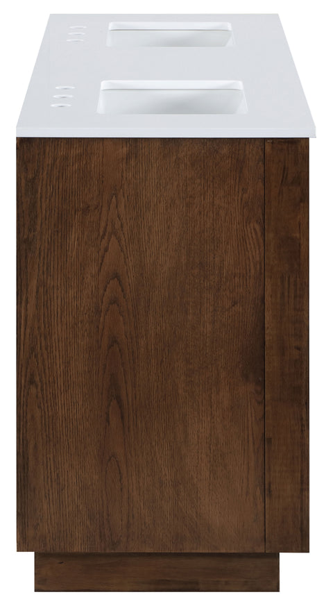 Yara 60" Brown Engineered Stone And Solid Wood Bathroom Vanity, 1 Piece