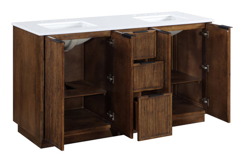 Yara 60" Brown Engineered Stone And Solid Wood Bathroom Vanity, 1 Piece