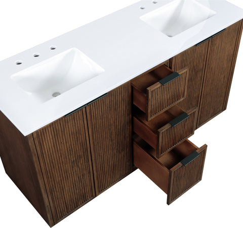 Yara 60" Brown Engineered Stone And Solid Wood Bathroom Vanity, 1 Piece