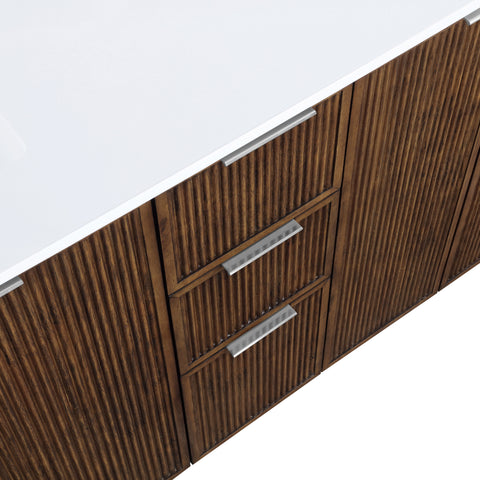 Yara 60" Brown Engineered Stone And Solid Wood Bathroom Vanity, 1 Piece