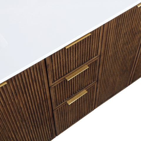Yara 60" Brown Engineered Stone And Solid Wood Bathroom Vanity, 1 Piece