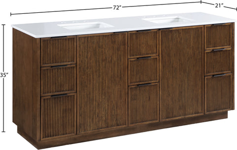 Yara 72" Brown Engineered Stone And Solid Wood Bathroom Vanity, 1 Piece