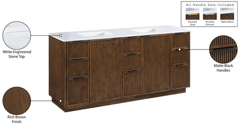 Yara 72" Brown Engineered Stone And Solid Wood Bathroom Vanity, 1 Piece