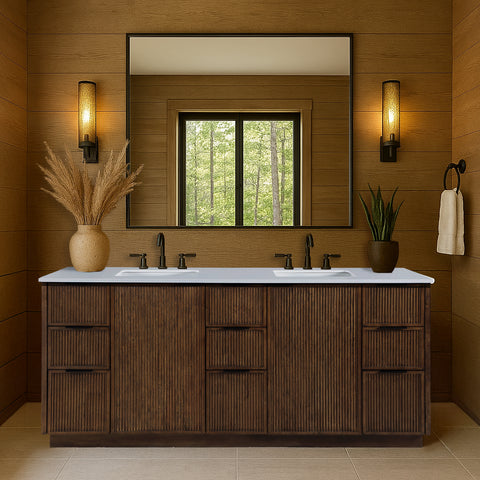 Yara 72" Brown Engineered Stone And Solid Wood Bathroom Vanity, 1 Piece