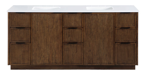 Yara 72" Brown Engineered Stone And Solid Wood Bathroom Vanity, 1 Piece