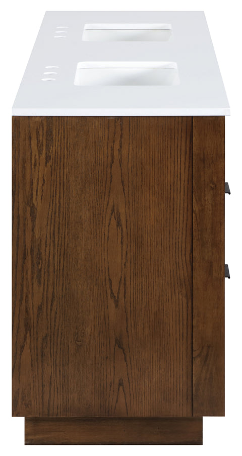 Yara 72" Brown Engineered Stone And Solid Wood Bathroom Vanity, 1 Piece