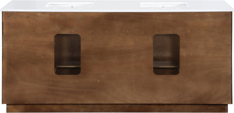 Yara 72" Brown Engineered Stone And Solid Wood Bathroom Vanity, 1 Piece