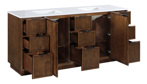 Yara 72" Brown Engineered Stone And Solid Wood Bathroom Vanity, 1 Piece