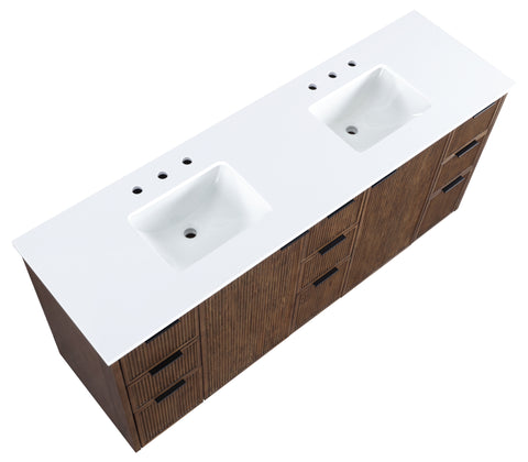 Yara 72" Brown Engineered Stone And Solid Wood Bathroom Vanity, 1 Piece