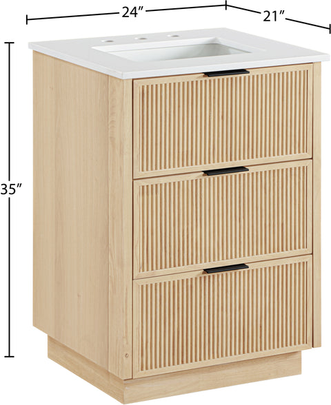 Yara 24" Natural Engineered Stone And Solid Wood Bathroom Vanity, 1 Piece