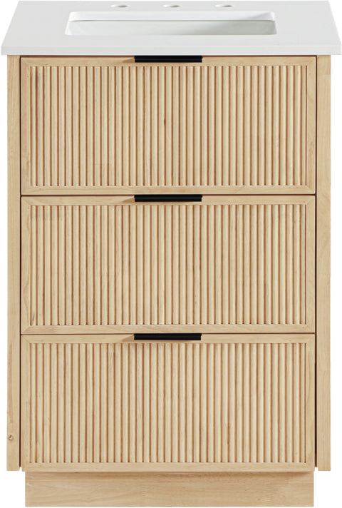 Yara 24" Natural Engineered Stone And Solid Wood Bathroom Vanity, 1 Piece
