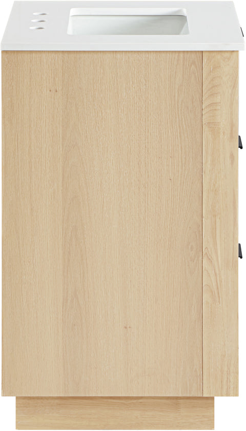 Yara 24" Natural Engineered Stone And Solid Wood Bathroom Vanity, 1 Piece