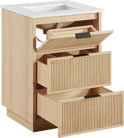 Yara 24" Natural Engineered Stone And Solid Wood Bathroom Vanity, 1 Piece