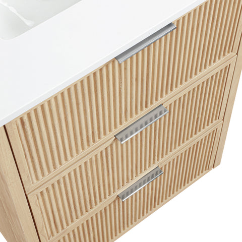 Yara 24" Natural Engineered Stone And Solid Wood Bathroom Vanity, 1 Piece