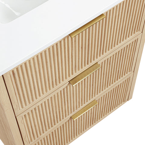 Yara 24" Natural Engineered Stone And Solid Wood Bathroom Vanity, 1 Piece