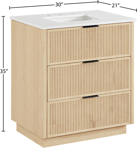 Yara 30" Natural Engineered Stone And Solid Wood Bathroom Vanity, 1 Piece