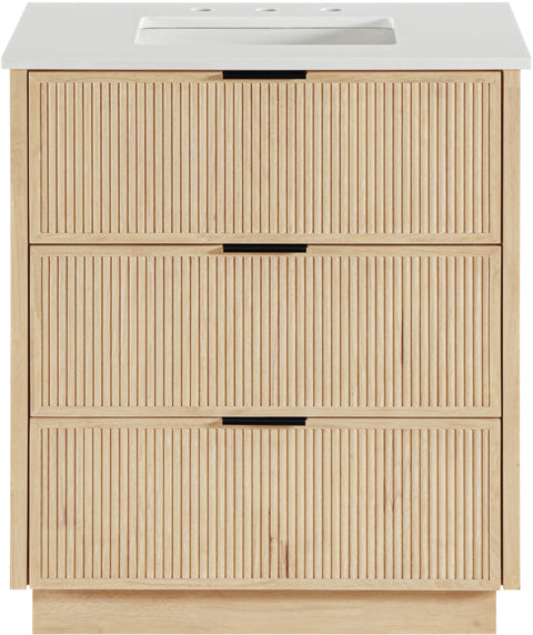 Yara 30" Natural Engineered Stone And Solid Wood Bathroom Vanity, 1 Piece