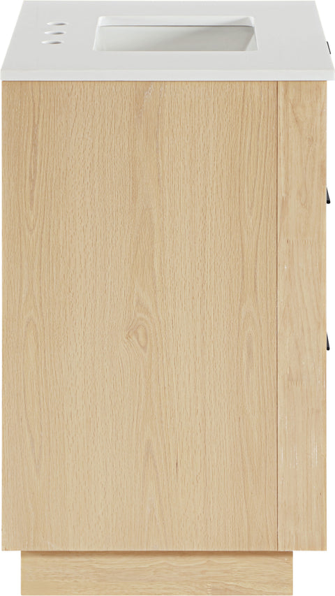 Yara 30" Natural Engineered Stone And Solid Wood Bathroom Vanity, 1 Piece