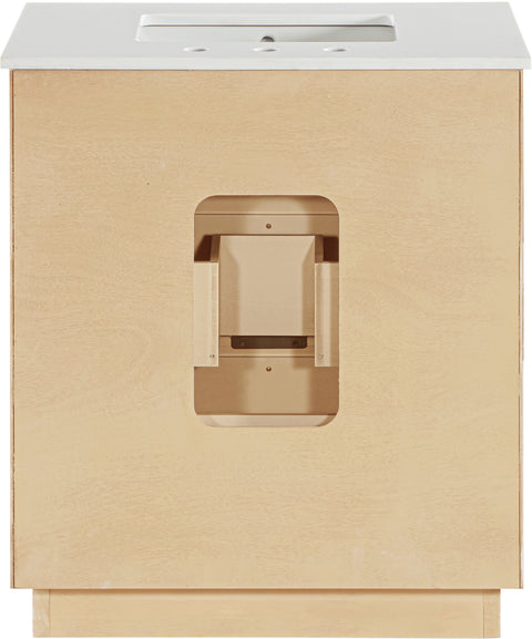 Yara 30" Natural Engineered Stone And Solid Wood Bathroom Vanity, 1 Piece