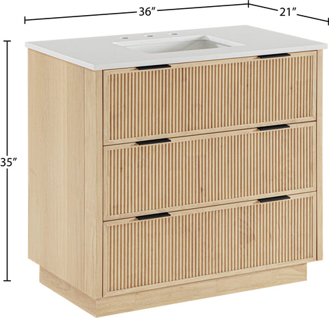 Yara 36" Natural Engineered Stone And Solid Wood Bathroom Vanity, 1 Piece