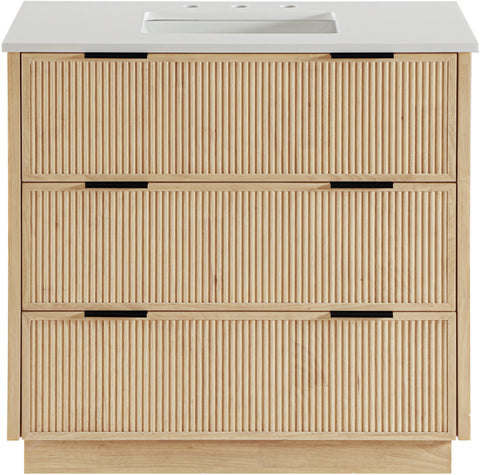 Yara 36" Natural Engineered Stone And Solid Wood Bathroom Vanity, 1 Piece