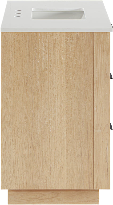 Yara 36" Natural Engineered Stone And Solid Wood Bathroom Vanity, 1 Piece