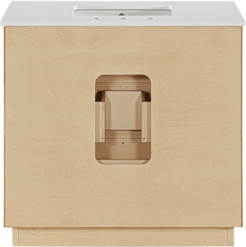 Yara 36" Natural Engineered Stone And Solid Wood Bathroom Vanity, 1 Piece