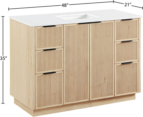 Yara 48" Natural Engineered Stone And Solid Wood Bathroom Vanity, 1 Piece