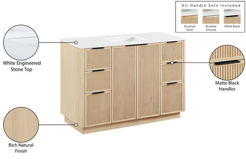Yara 48" Natural Engineered Stone And Solid Wood Bathroom Vanity, 1 Piece