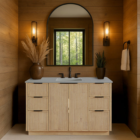 Yara 48" Natural Engineered Stone And Solid Wood Bathroom Vanity, 1 Piece